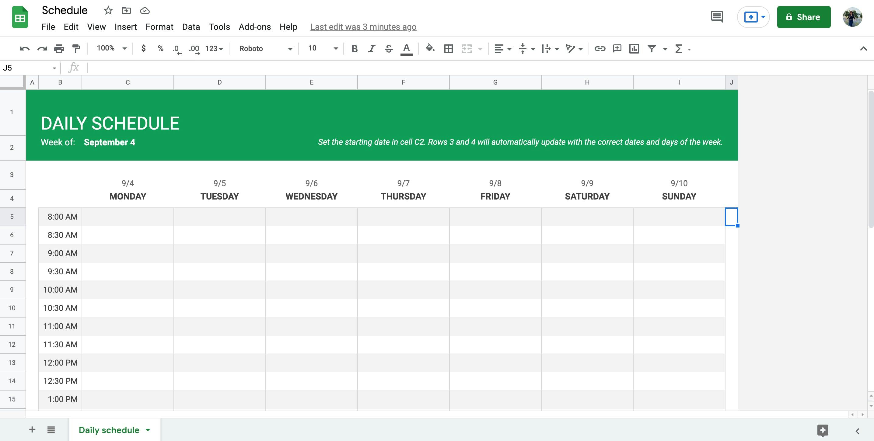 How To Make A Schedule Daily Planner In Google Sheets Friday app