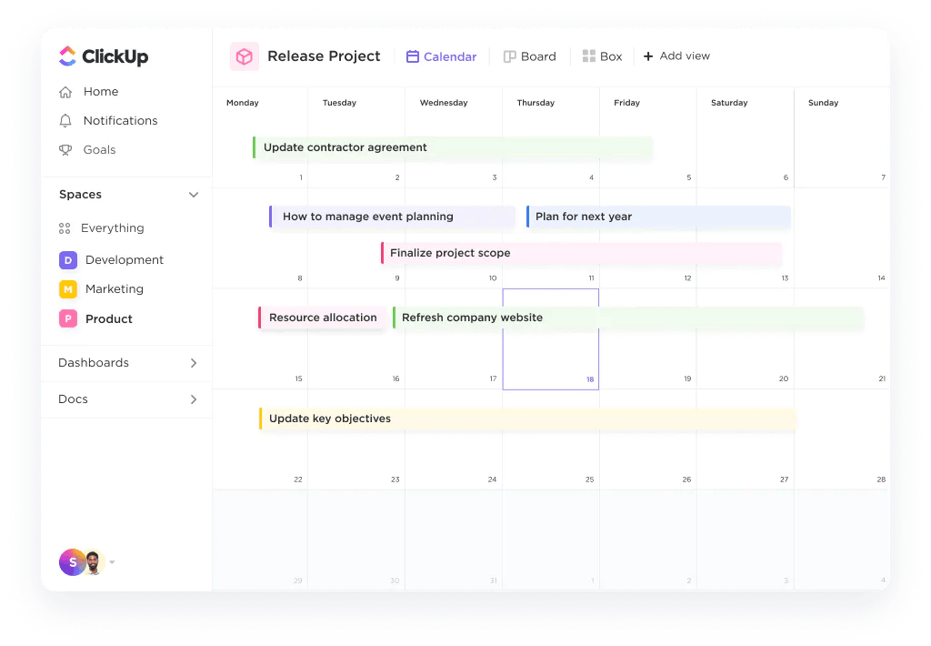 task planning calendar